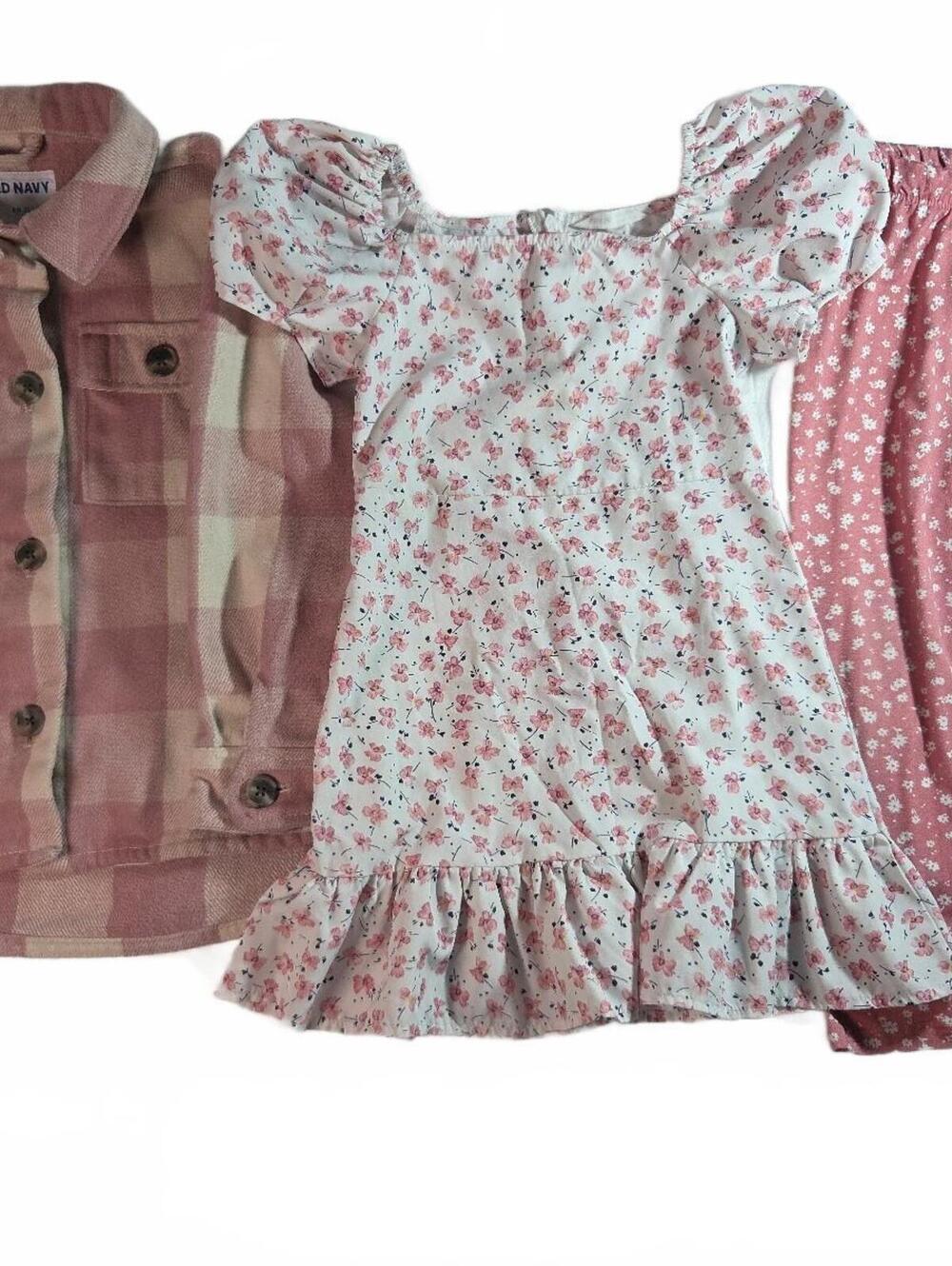Girls Size 6/7 Clothing Lot: Plaid Jacket, SHEIN Floral Dress, btween Leggings